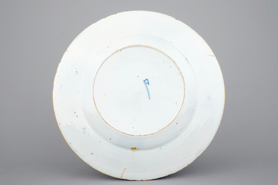 A set of 5 Dutch Delft blue/white and polychrome plates 18th C.